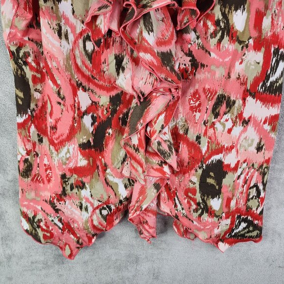 Women's Cato Ruffle Front Top Blouse Abstract Print V Neck Short Sleeve Size L - Picture 3 of 11